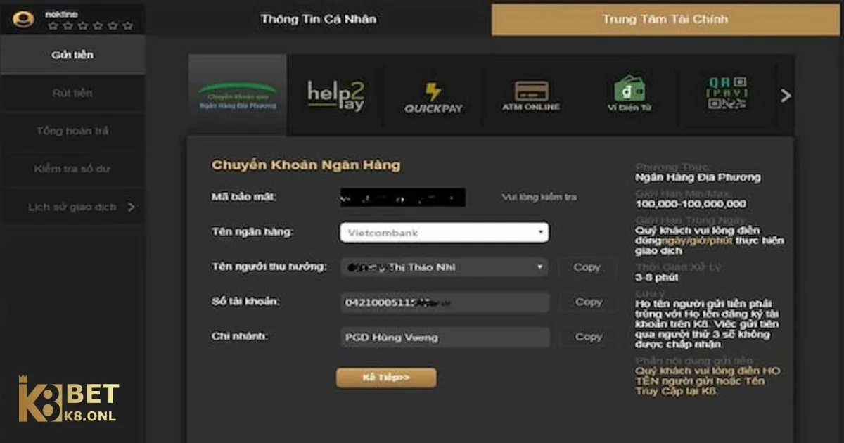 Nạp Tiền K8 – Hướng Dẫn Nạp Tiền Vào Tài Khoản Nhanh Chóng 2 Lợi Ích Khi Nạp Tiền K8