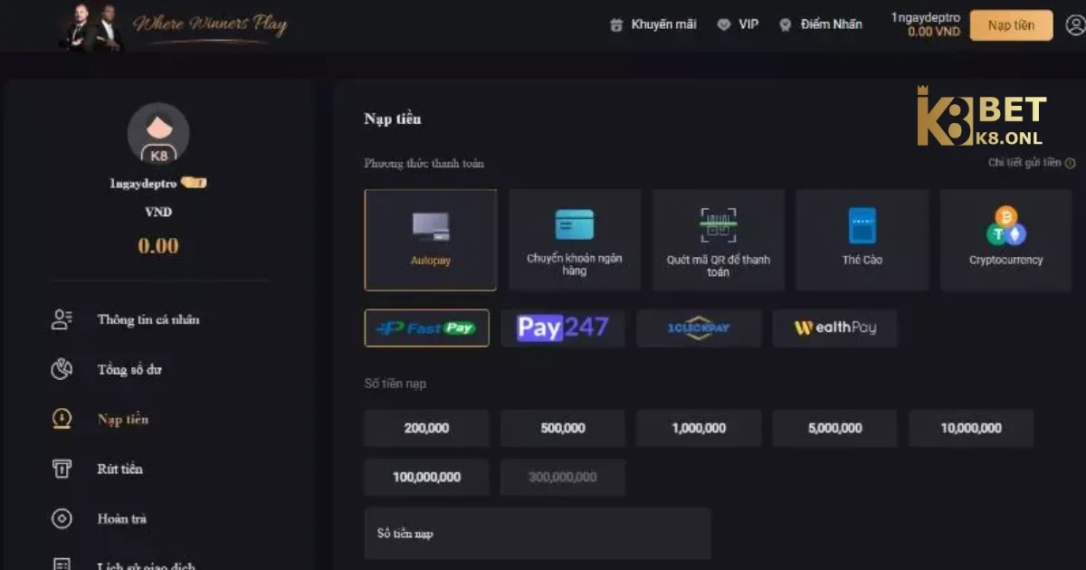 Nạp Tiền K8 – Hướng Dẫn Nạp Tiền Vào Tài Khoản Nhanh Chóng 3 Hướng Dẫn Nạp Tiền K8
