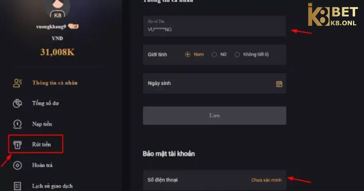 Điều Kiện Và Chính Sách Rút Tiền K8